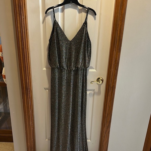Calvin Klein Silver Sequin Maxi Dress Sleeveless V-Neck - Picture 2 of 7